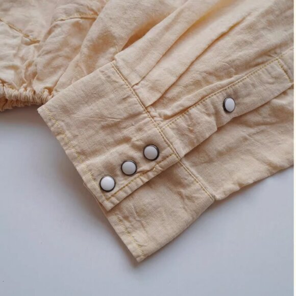 NWT R13 Crossover Utility Bubble Shirt Maize Linen Chambray Light Yellow - Picture 7 of 9